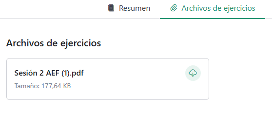 Apartado de archivos de ejercicios y materiales descargables