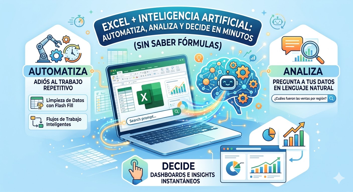 💡 “Excel + Inteligencia Artificial: Automatiza, analiza y decide en minutos (sin saber fórmulas)”