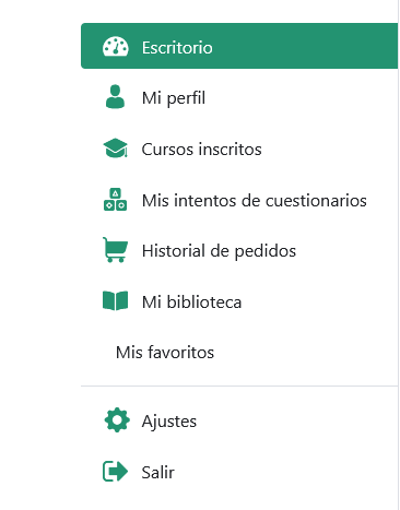 Menú del área de alumno