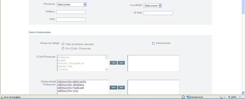 Datos profesionales del mediador en el Registro
