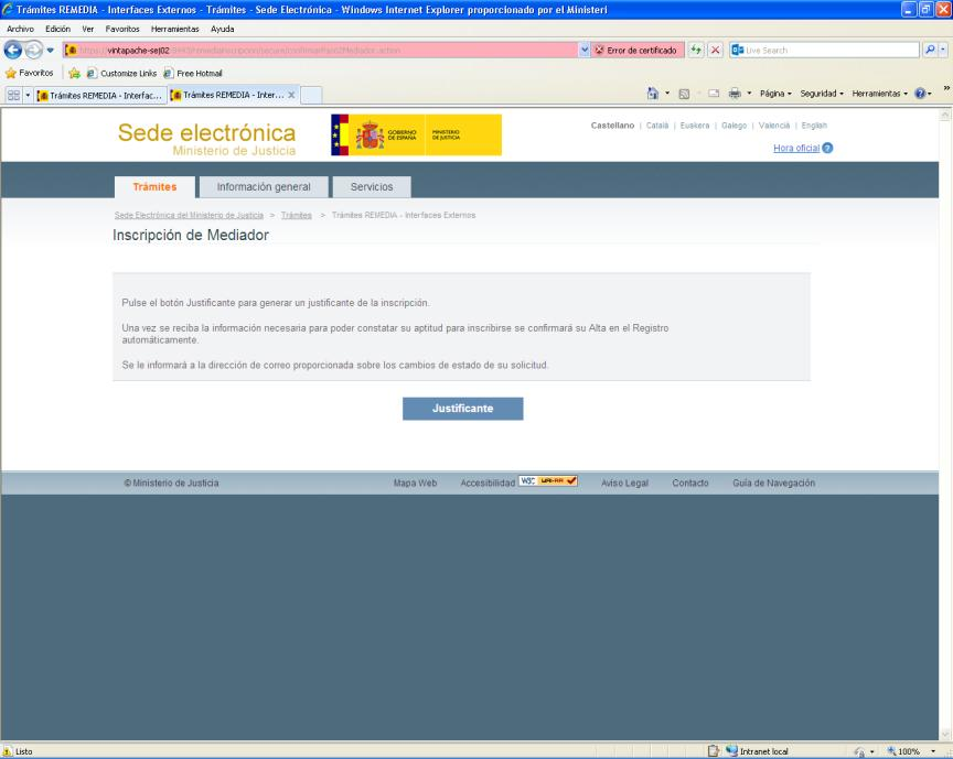 Finalización del trámite de inscripción en el Registro de Mediadores